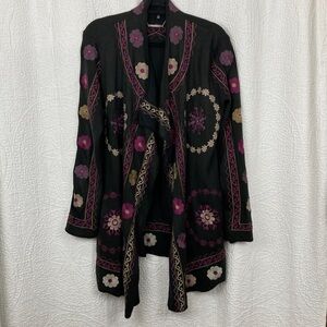 Paparazzi Black Floral Embroidered Cardigan sz Large